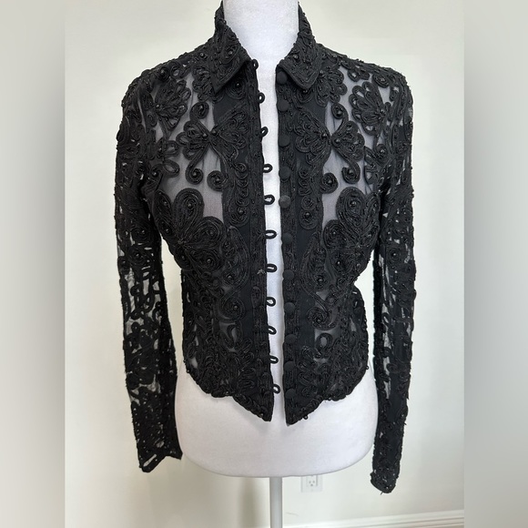 bebe Moda Tops - Bebe Moda Black Lace Long Sleeve Short Jacket/Blouse, Size M/L